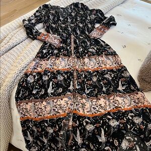 Bohme Black and Orange Floral Long Sleeve Dress